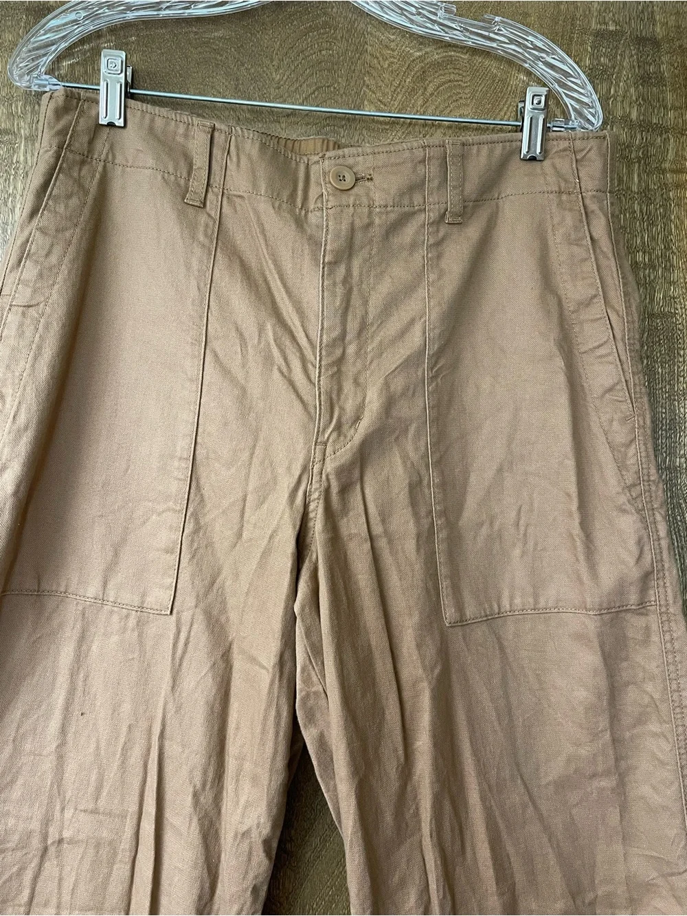 Uniqlo Women’s Camel Tan Wide Leg Utility Pants Size 30 High Rise Minimalist